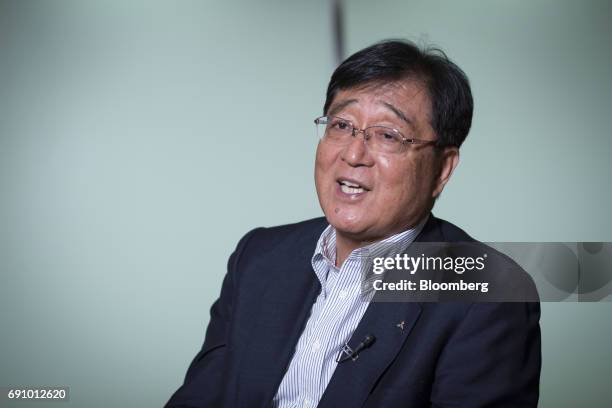 Osamu Masuko, president and chief executive officer of Mitsubishi Motors Corp., speaks during an interview in Tokyo, Japan, on Tuesday, May 30, 2017....