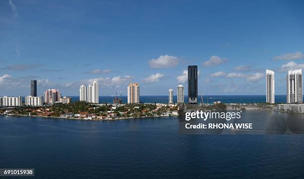 General view from a balcony from the Prive, My Private Island, luxury condominiums in Aventura, Florida, on May 22, 2017. The Miami luxury building...