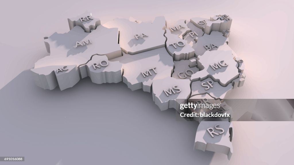 Three-dimensional map of Brazil with states