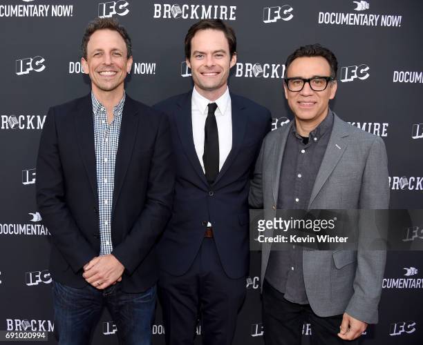 Actors Seth Meyers, Bill Hader and Fred Armisen arrive at the FYC event for IFC's "Brockmire" and Documentary Now!" at the Saban Media Center on May...