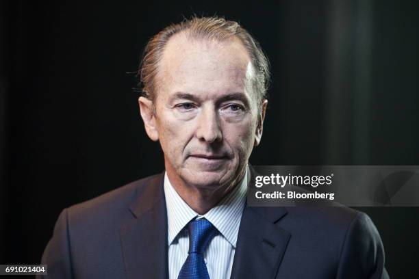 James Gorman, chief executive officer of Morgan Stanley, listens during a Bloomberg Television interview on the sidelines of the Morgan Stanley China...