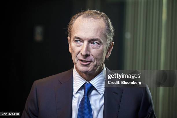 James Gorman, chief executive officer of Morgan Stanley, speaks during a Bloomberg Television interview on the sidelines of the Morgan Stanley China...