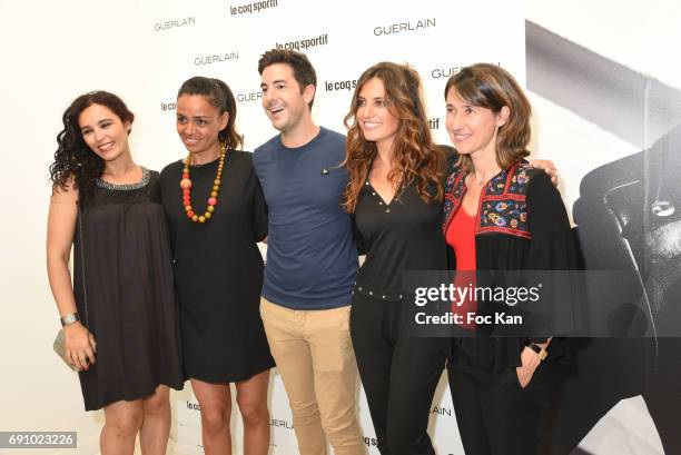 Aida Touihri, Laurence Roustandjee, Jean Philippe Sionneau, Laetitia Millot and Alexia Laroche Joubert attend Le Coq Sportif x Guerlain photocall at...