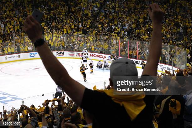 Pittsburgh Penguins fan reacts after a goal during the third period in Game Two of the 2017 NHL Stanley Cup Final at PPG Paints Arena on May 31, 2017...