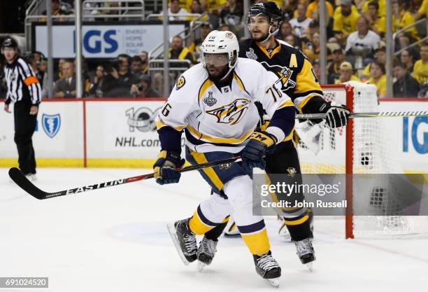 Subban of the Nashville Predators is defended by Chris Kunitz of the Pittsburgh PenguChris Kunitz of the Pittsburgh Penguinsduring the second period...