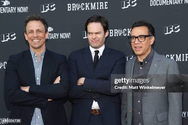 Actors Seth Meyers, Bill Hader and Fred Armisen arrive at the FYC event for IFC's 'Brockmire' and Documentary Now!' at Saban Media Center on May 31,...