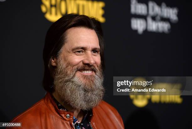 Actor and executive producer Jim Carrey arrives at the premiere of Showtime's "I'm Dying Up Here" at the DGA Theater on May 31, 2017 in Los Angeles,...
