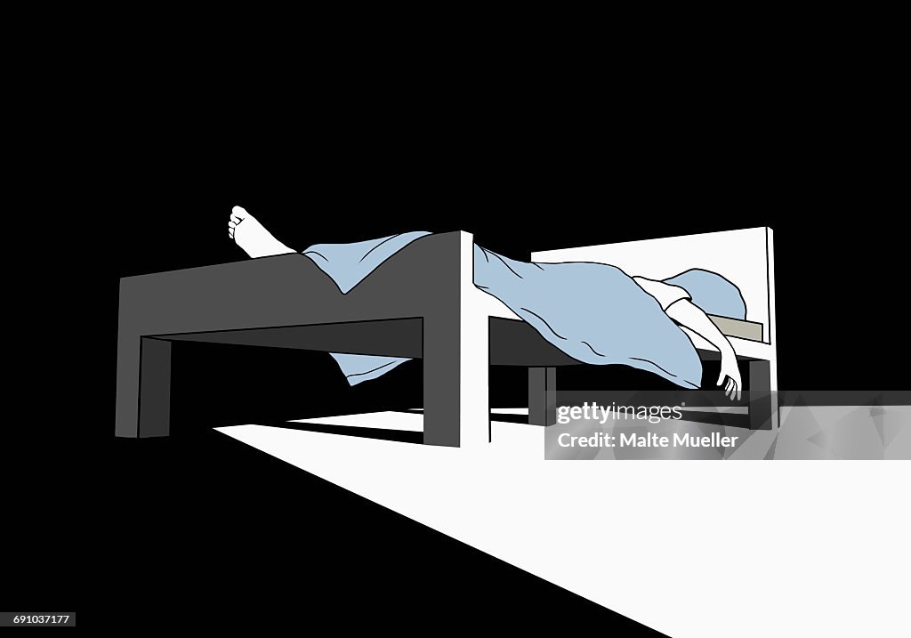 Illustrative image of tired man sleeping on bed in darkroom