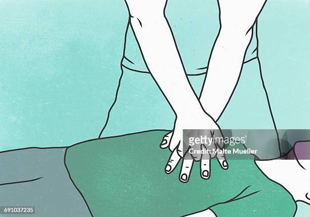 illustration of man performing cpr on patient during training class - first aid kit stock illustrations