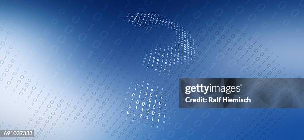 low angle view of question mark made from binary code over blue background - question mark abstract stock illustrations