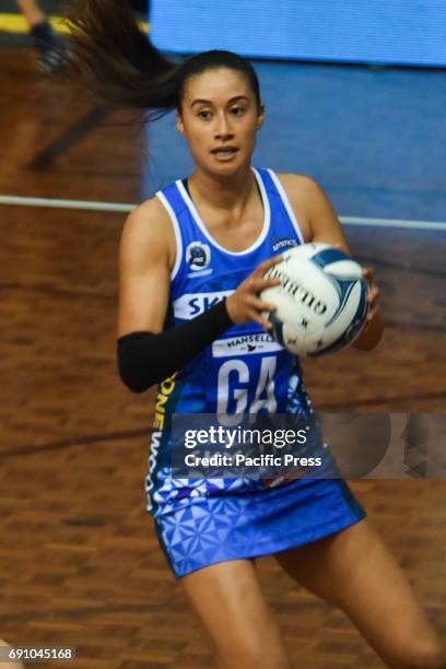 Maria Tutaia of Mystics is in action during the ANZ Premiership netball match between Mystics and Pulse at North Shore Event Center.