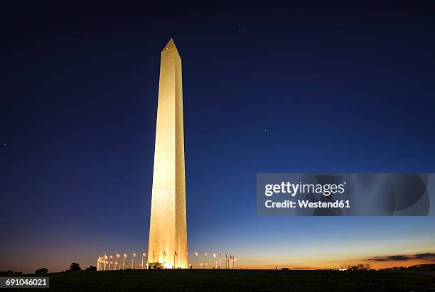 usa, washington dc, national mall, view to washington monument by night - washington monument stock-fotos und bilder