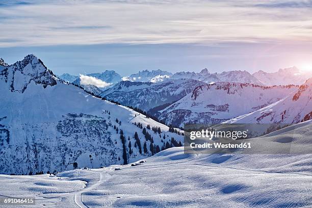 austria, greater walser valley, damuls - coberto de neve imagens e fotografias de stock