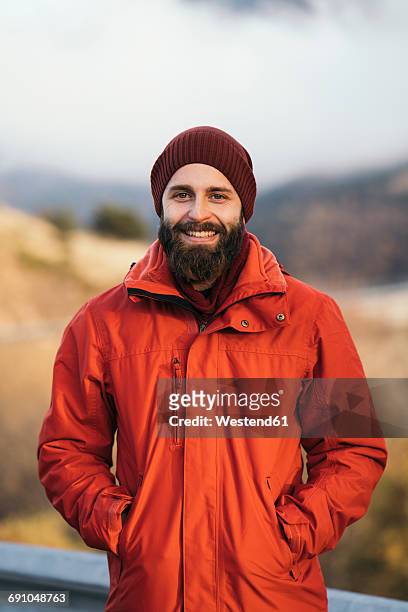 portrait of happy hiker - jacket stock pictures, royalty-free photos & images