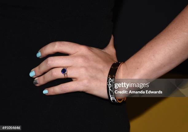 Actress Sarah Hay, jewelry and manicure detail, arrives at the premiere of Showtime's "I'm Dying Up Here" at the DGA Theater on May 31, 2017 in Los...