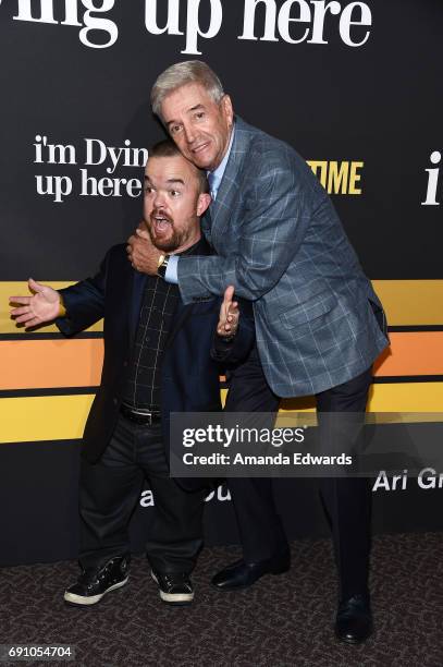 Actors and comedians Brad Williams and Tom Dreesen arrive at the premiere of Showtime's "I'm Dying Up Here" at the DGA Theater on May 31, 2017 in Los...