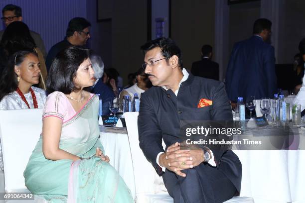 Minister of State for Information & Broadcasting Rajyavardhan Singh Rathore with his wife Gayatri during the Hindustan Times Game Changer Awards 2017...