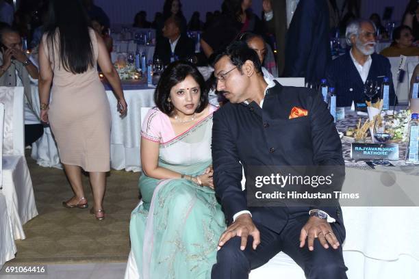 Minister of State for Information & Broadcasting Rajyavardhan Singh Rathore with his wife Gayatri during the Hindustan Times Game Changer Awards 2017...