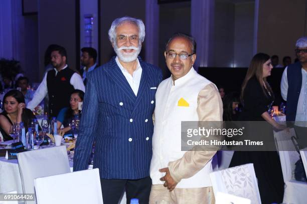 Sports Minister Vijay Goel and FDCI President Sunil Sethi during the Hindustan Times Game Changer Awards 2017 at Hotel Oberoi on May 24, 2017 in...