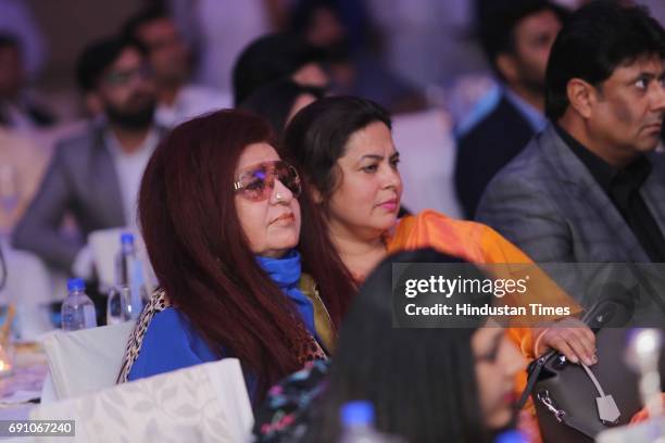 Of Shahnaz Herbals Inc Shahnaz Husain and BJP MP Meenakshi Lekhi during the Hindustan Times Game Changer Awards 2017 at Hotel Oberoi on May 24, 2017...