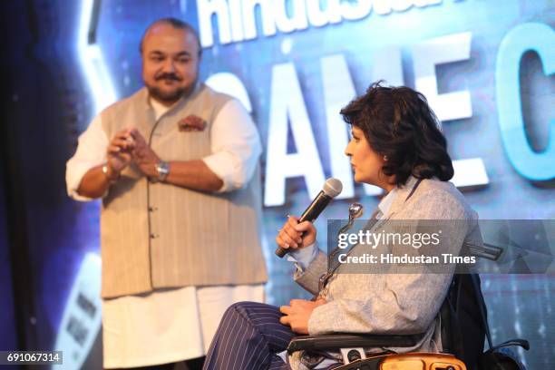 Fashion Designer JJ Valaya with Para-athlete Deepa Malik during the Hindustan Times Game Changer Awards 2017 at Hotel Oberoi on May 24, 2017 in...