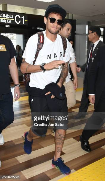 Brazilian star-footballer Neymar Jr. Is seen on June 1, 2017 in Tokyo, Japan.