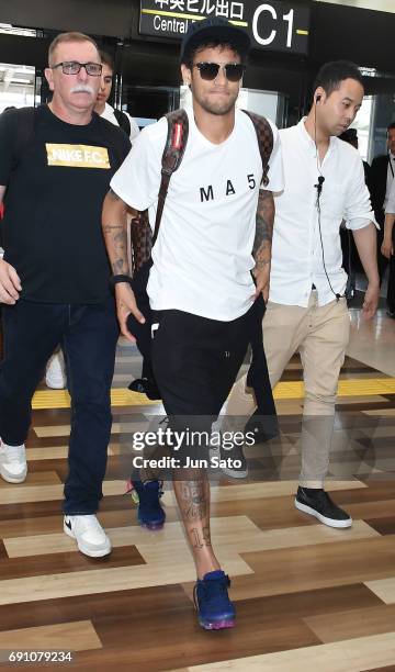 Brazilian star-footballer Neymar Jr. Is seen on June 1, 2017 in Tokyo, Japan.