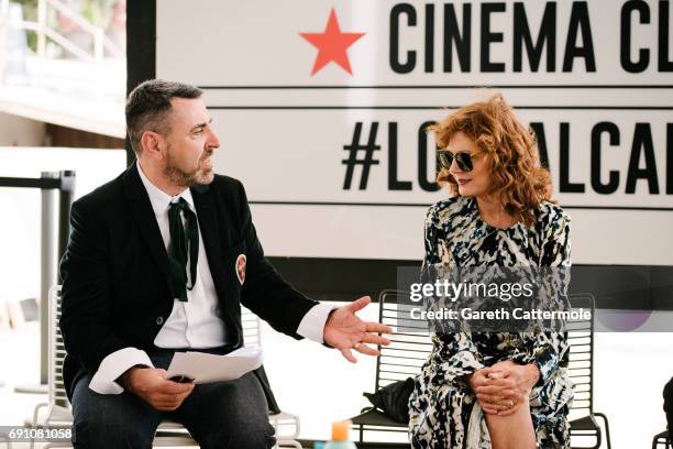 Global L'Oreal Paris communication VP Remy Averna and Susan sarandon are photographed the L'Oreal Paris Beach Studio during the 70th annual Cannes...