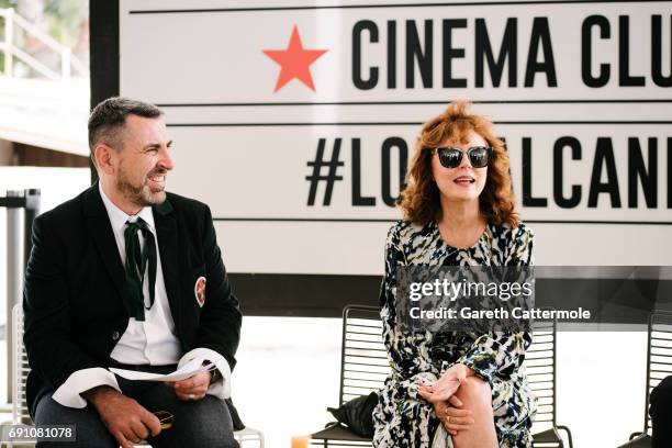 Global L'Oreal Paris communication VP Remy Averna and Susan sarandon are photographed the L'Oreal Paris Beach Studio during the 70th annual Cannes...