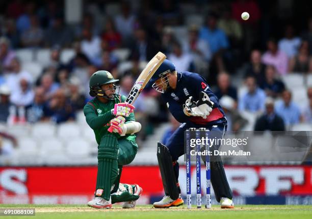 Mushfiqur Rahim of Bangladesh bats during the ICC Champions Trophy Group A match between England and Bangladesh at The Kia Oval on June 1, 2017 in...