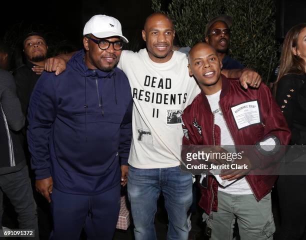 Emory Jones, Kareem 'Biggs' Burke and Tyran "Ty Ty" Smith attend the Madeworn x Roc96 Pop-Up Event on May 31, 2017 in Los Angeles, California.