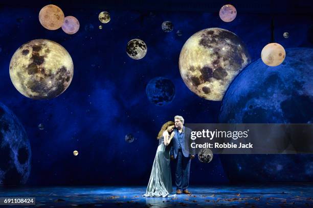 Heidi Stober as Semele and Robert Murray as Jupiter in Garsington Opera's production of Georg Frideric Handel's Semele directed by Annilese...