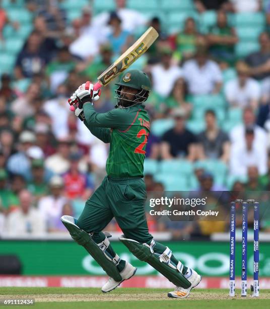 Tamim Iqbal of Bangladesh bats during the ICC Champions Trophy group match between England and Bangladesh at The Kia Oval on June 1, 2017 in London,...