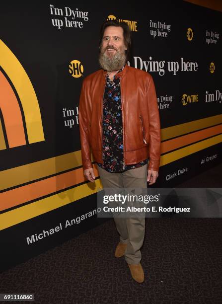 Executive producer Jim Carrey attends the premiere of Showtime's "I'm Dying Up Here" at the DGA Theater on May 31, 2017 in Los Angeles, California.