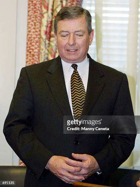 Attorney General John Ashcroft speaks during a reception at the Justice Department building January 15, 2002 in Washington, DC. The Bush...