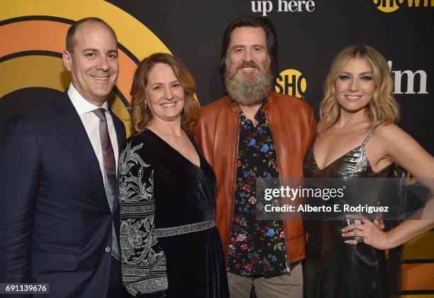 David Nevins, Showtime Networks President & CEO, actress Melissa Leo, executive producer Jim Carrey and actress Ari Graynor attend the premiere of...