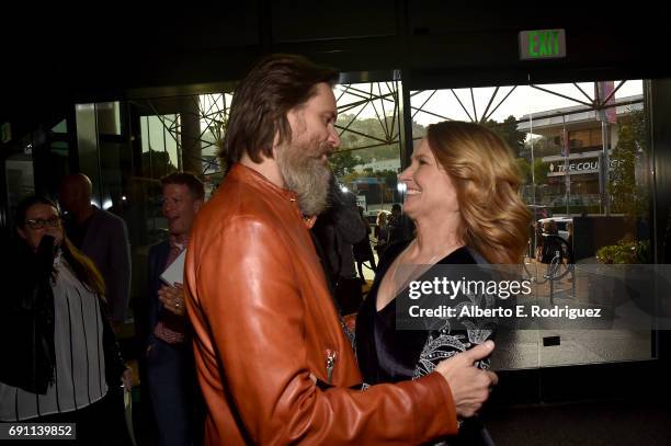 Actress Melissa Leo and executive producer Jim Carrey attend the premiere of Showtime's "I'm Dying Up Here" at the DGA Theater on May 31, 2017 in Los...