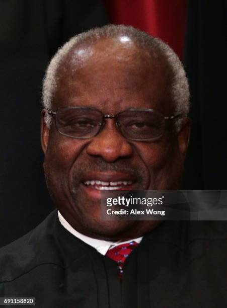 Supreme Court Associate Justice Clarence Thomas poses for a portrait in the East Conference Room of the Supreme Court June 1, 2017 in Washington, DC....