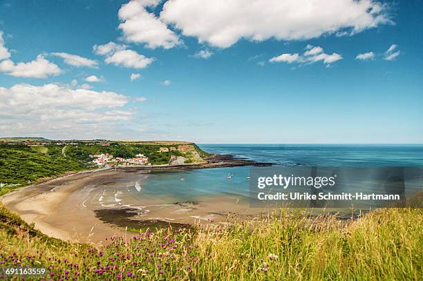 view on runswick bay and coast - norte de yorkshire imagens e fotografias de stock