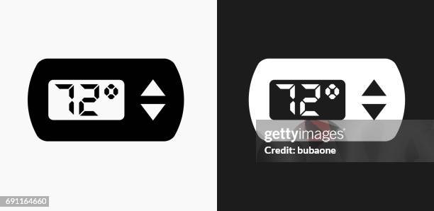 stockillustraties, clipart, cartoons en iconen met thermostaat pictogram op zwart-wit vector achtergronden - thermostaat