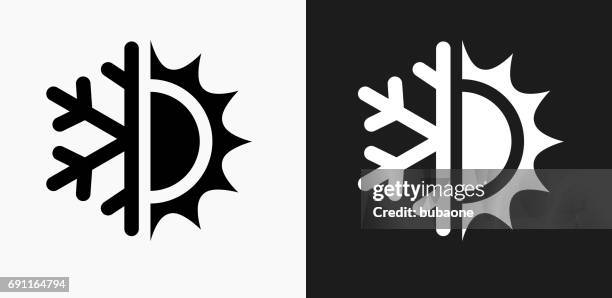 hot and cold icon on black and white vector backgrounds - hot and humid clip art stock illustrations