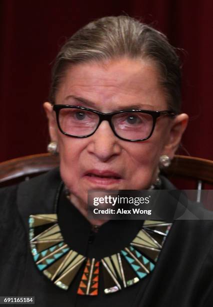 Supreme Court Associate Justice Ruth Bader Ginsburg poses for a portrait in the East Conference Room of the Supreme Court June 1, 2017 in Washington,...