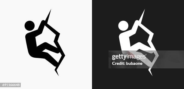 rock climbing icon on black and white vector backgrounds - sport set competition round stock illustrations