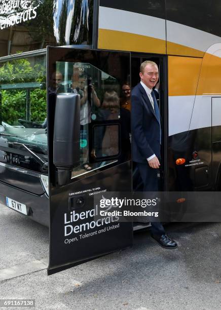 Tim Farron, leader of the Liberal Democrats, arrives to speak at a general election campaign event in Kingston-upon-Thames, U.K., on Thursday, June...