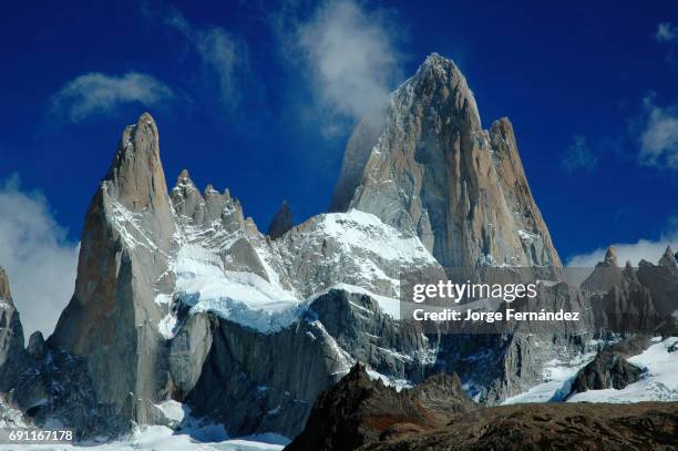 View of the Fitzroy mountain with a few clouds on the top.