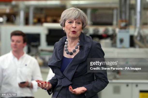 Conservative party leader Theresa May delivers a speech at Ultima Furniture in Pontefract, West Yorkshire, while on the General Election campaign...