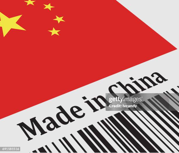 stockillustraties, clipart, cartoons en iconen met label van made in china - tikkertje