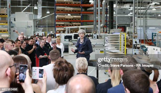 Conservative party leader Theresa May delivers a speech at Ultima Furniture in Pontefract, West Yorkshire, while on the General Election campaign...