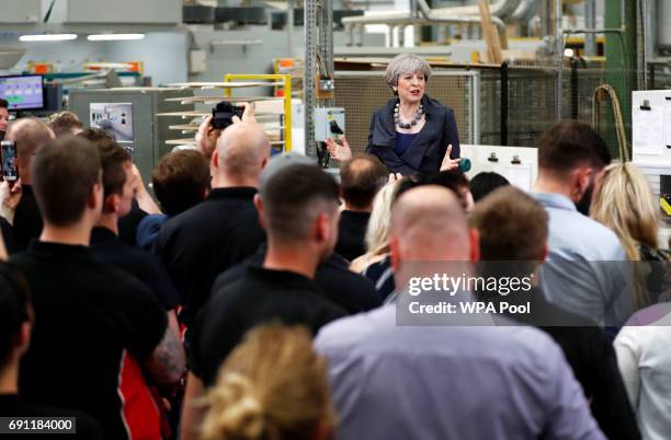 Britain's Prime Minister Theresa May attends an election campaign event at Ultima Furniture on June 1, 2017 in Pontefract, United Kingdom. All...