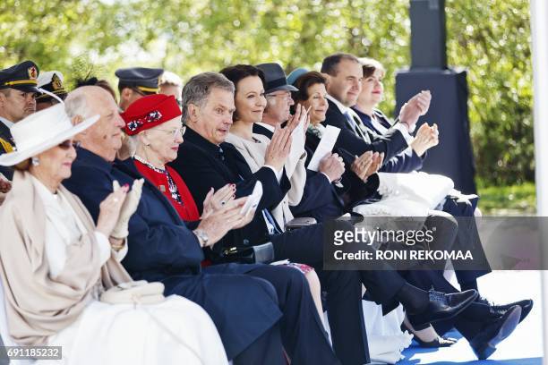 Queen Sonja and King Harald V of Norway, Queen Margrethe of Denmark, Finnish President Sauli Niinisto and his wife Jenni Haukio, King Carl XVI Gustaf...